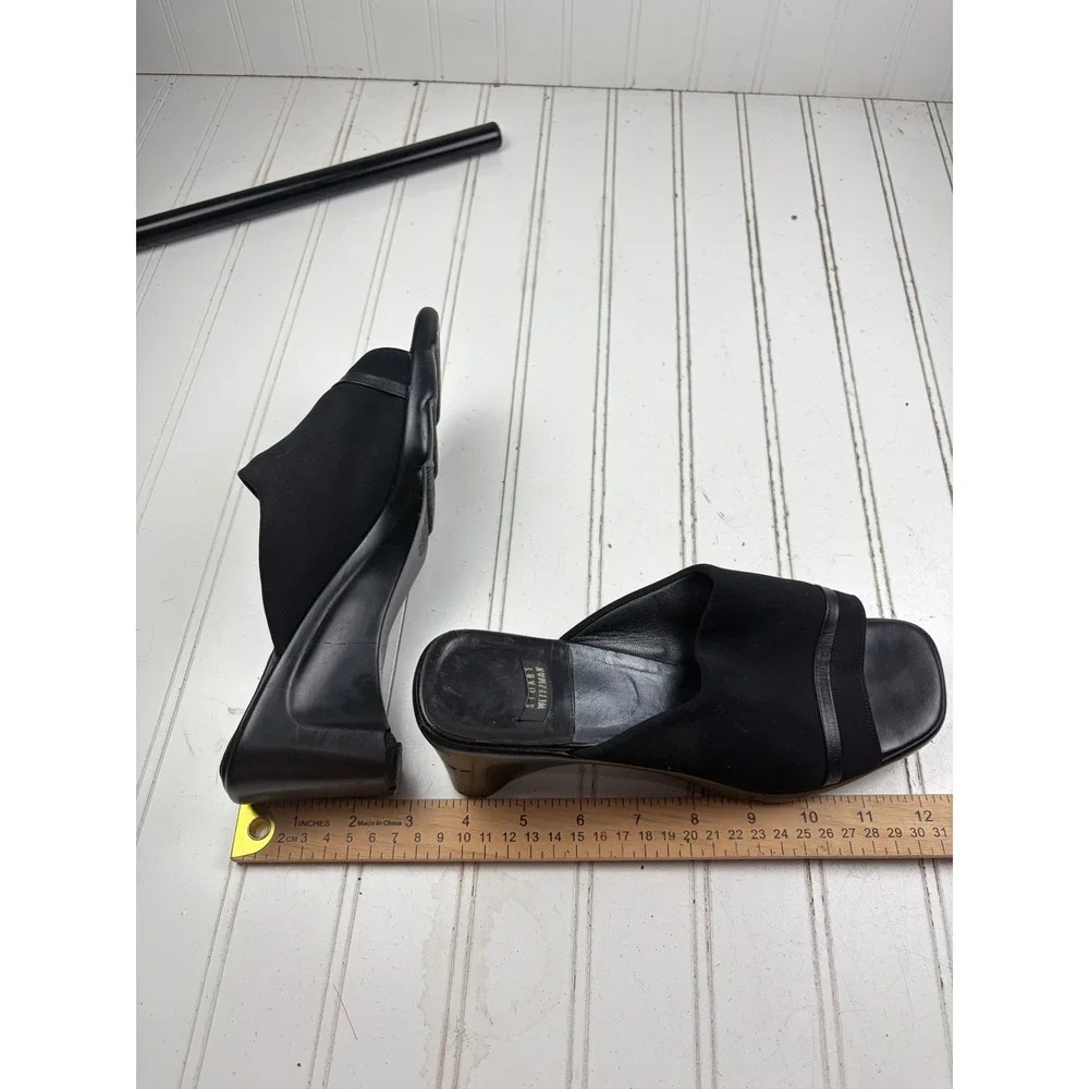 Stuart Weitzman Vintage Y2K Black Stretch Wedge Slide Heels Women's Size 7-7.5